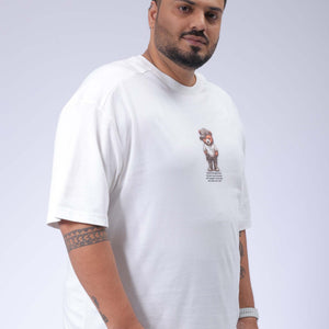 Men's Plus Size White Relaxed Fit Back Printed T-Shirt