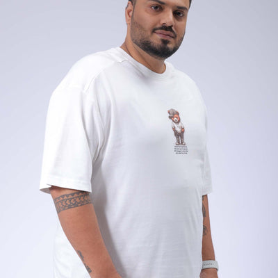 Men's Plus Size White Relaxed Fit Back Printed T-Shirt