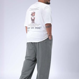 Men's Plus Size White Relaxed Fit Back Printed T-Shirt
