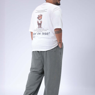 Men's Plus Size White Relaxed Fit Back Printed T-Shirt