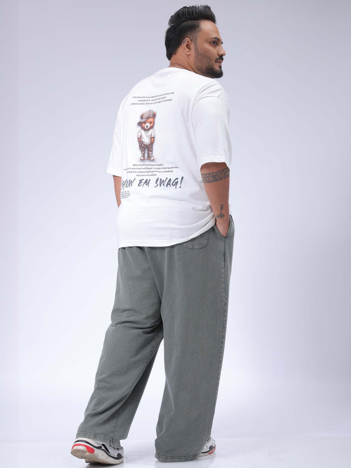 Men's Plus Size White Relaxed Fit Back Printed T-Shirt