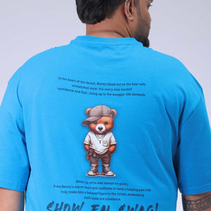 Men's Plus Size Blue Relaxed Fit Back Printed T-Shirt