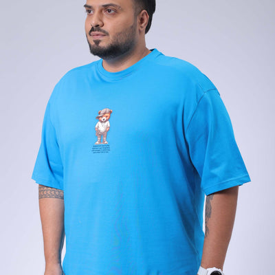 Men's Plus Size Blue Relaxed Fit Back Printed T-Shirt