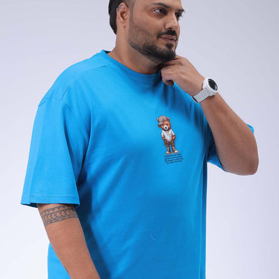 Men's Plus Size Blue Relaxed Fit Back Printed T-Shirt