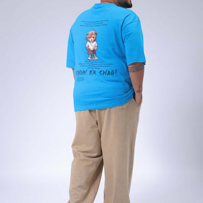 Men's Plus Size Blue Relaxed Fit Back Printed T-Shirt