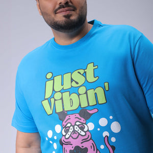 Men's Plus Size Blue Regular Fit Placement Printed T-Shirt
