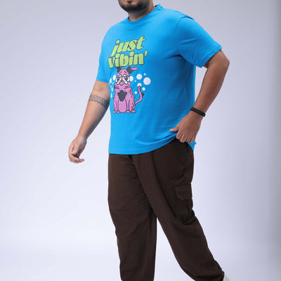 Men's Plus Size Blue Regular Fit Placement Printed T-Shirt