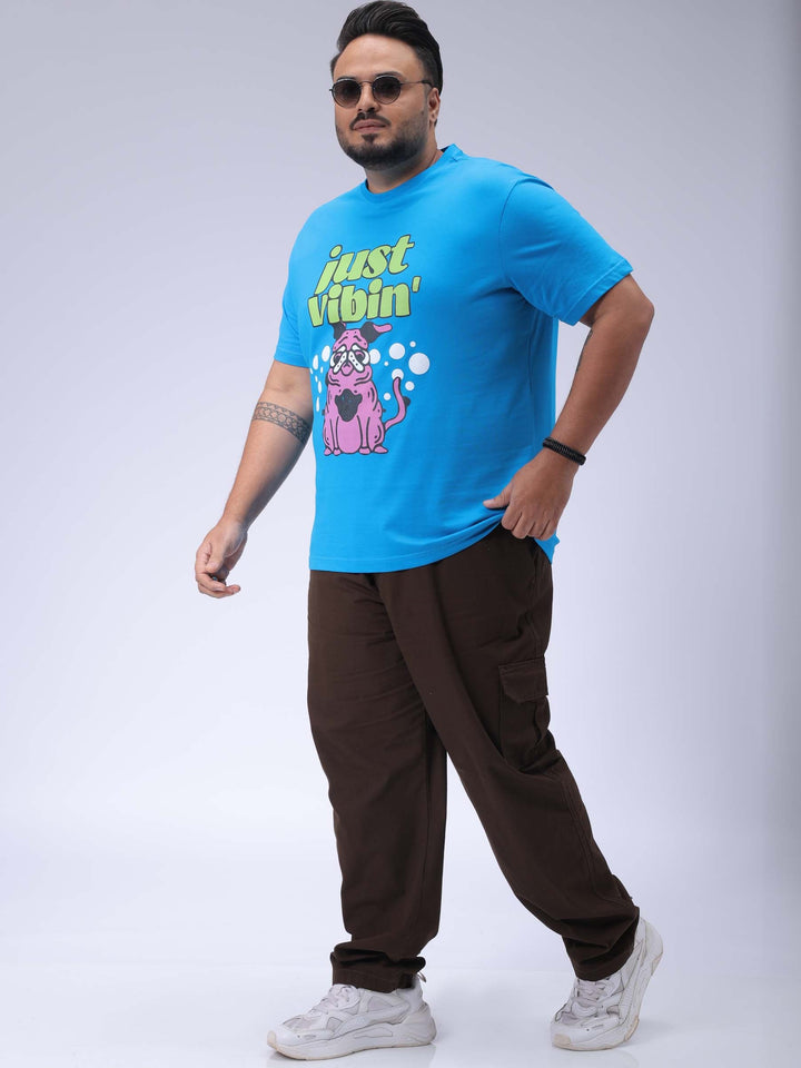 Men's Plus Size Blue Regular Fit Placement Printed T-Shirt