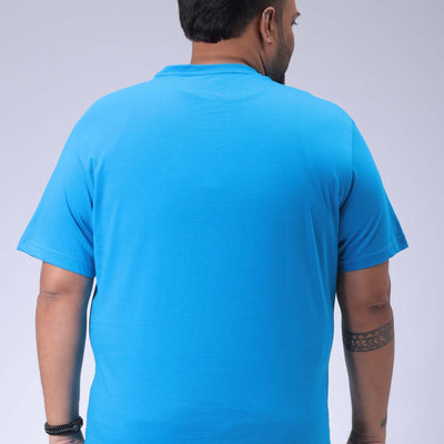 Men's Plus Size Blue Regular Fit Placement Printed T-Shirt