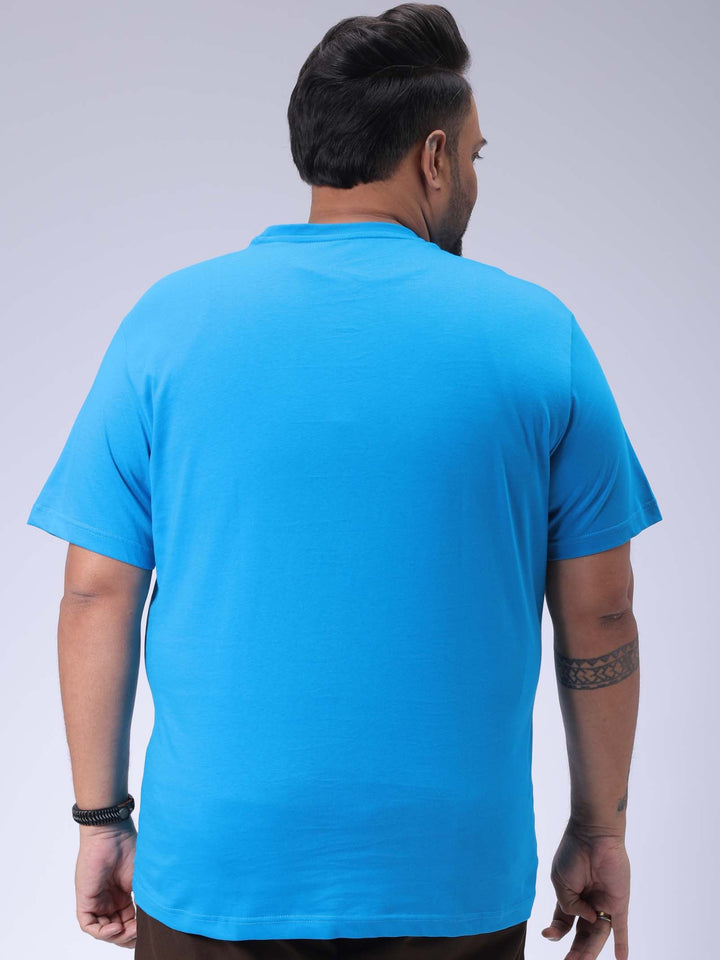 Men's Plus Size Blue Regular Fit Placement Printed T-Shirt