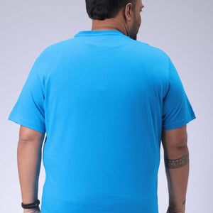 Men's Plus Size Blue Regular Fit Placement Printed T-Shirt