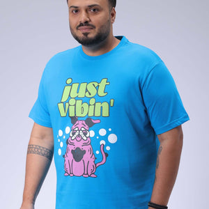 Men's Plus Size Blue Regular Fit Placement Printed T-Shirt