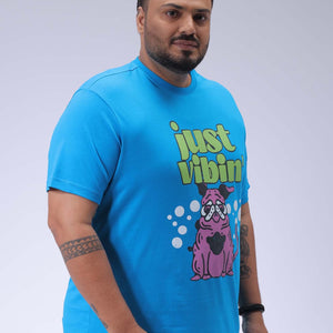 Men's Plus Size Blue Regular Fit Placement Printed T-Shirt