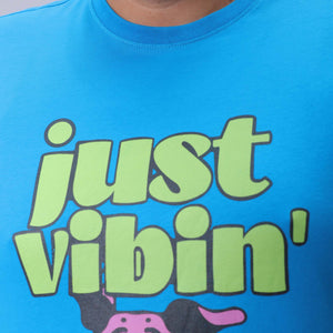 Men's Plus Size Blue Regular Fit Placement Printed T-Shirt