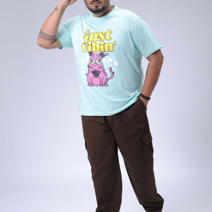 Men's Plus Size Green Regular Fit Placement Printed T-Shirt