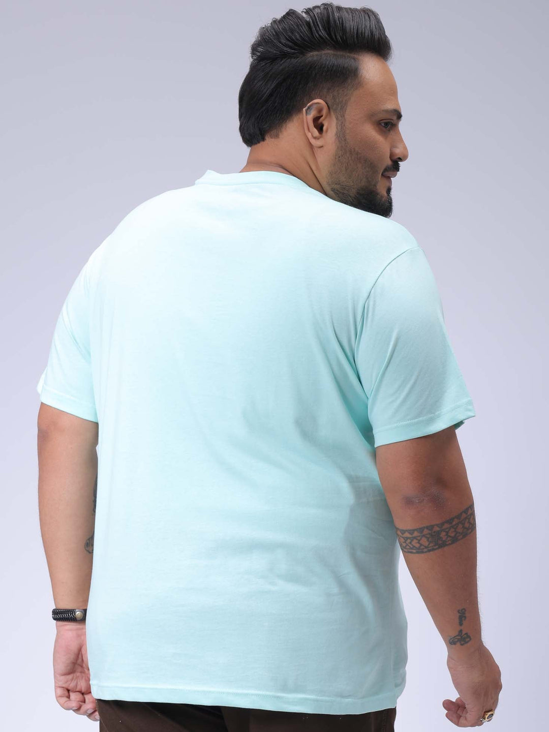 Men's Plus Size Green Regular Fit Placement Printed T-Shirt