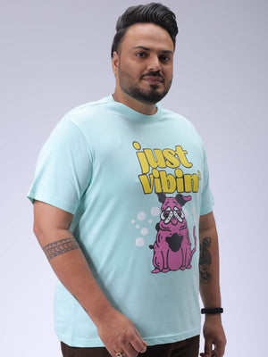 Men's Plus Size Green Regular Fit Placement Printed T-Shirt
