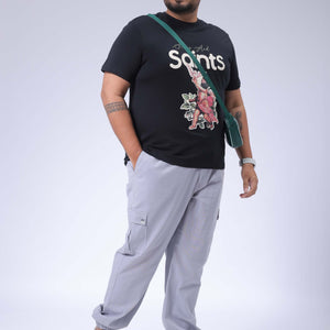 Men's Plus Size Black Regular Fit Placement Printed T-Shirt