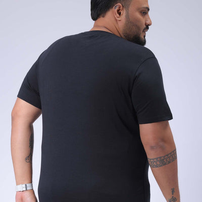 Men's Plus Size Black Regular Fit Placement Printed T-Shirt
