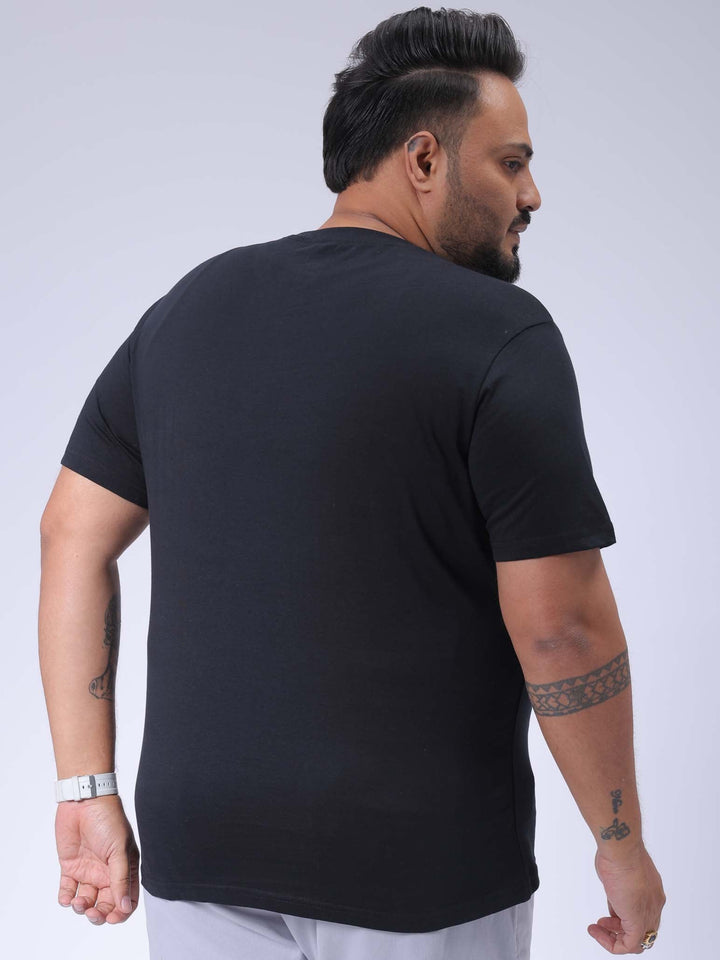 Men's Plus Size Black Regular Fit Placement Printed T-Shirt