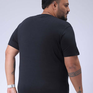 Men's Plus Size Black Regular Fit Placement Printed T-Shirt