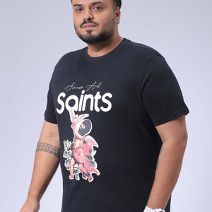 Men's Plus Size Black Regular Fit Placement Printed T-Shirt