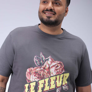 Men's Plus Size Grey Regular Fit Placement Print T-Shirt