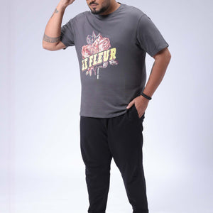 Men's Plus Size Grey Regular Fit Placement Print T-Shirt