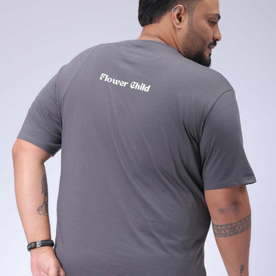 Men's Plus Size Grey Regular Fit Placement Print T-Shirt