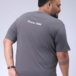 Men's Plus Size Grey Regular Fit Placement Print T-Shirt
