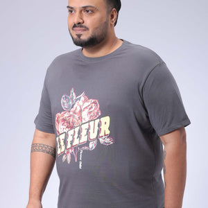 Men's Plus Size Grey Regular Fit Placement Print T-Shirt