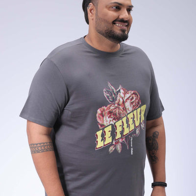 Men's Plus Size Grey Regular Fit Placement Print T-Shirt