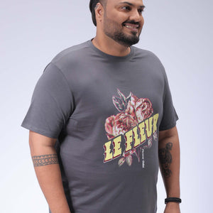 Men's Plus Size Grey Regular Fit Placement Print T-Shirt