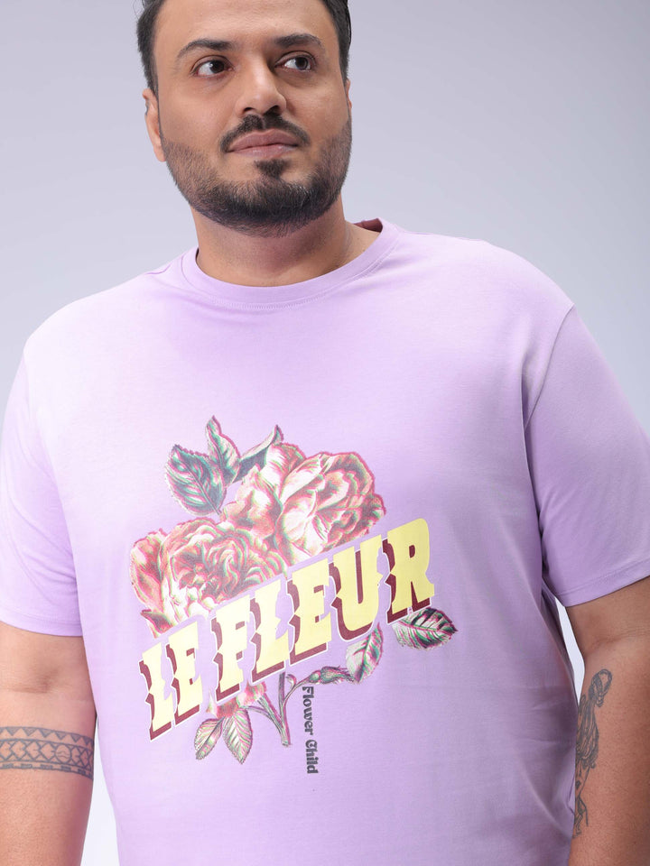 Men's Plus Size Lavender Regular Fit Placement Print T-Shirt