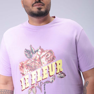 Men's Plus Size Lavender Regular Fit Placement Print T-Shirt