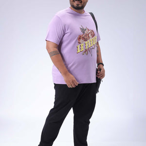 Men's Plus Size Lavender Regular Fit Placement Print T-Shirt