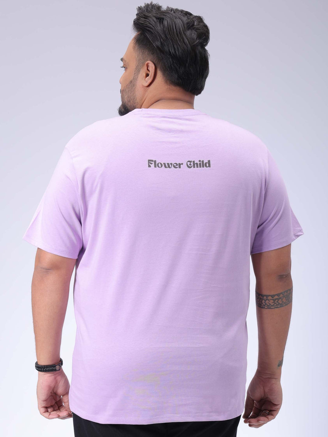 Men's Plus Size Lavender Regular Fit Placement Print T-Shirt