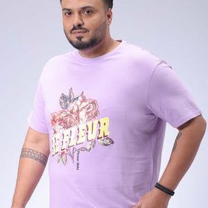 Men's Plus Size Lavender Regular Fit Placement Print T-Shirt