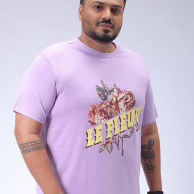 Men's Plus Size Lavender Regular Fit Placement Print T-Shirt