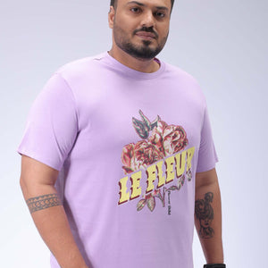 Men's Plus Size Lavender Regular Fit Placement Print T-Shirt