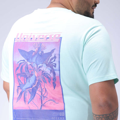 Men's Plus Size Green Regular Fit Back Printed T-Shirt