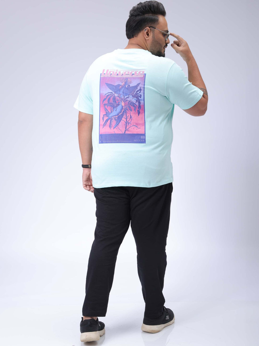 Men's Plus Size Green Regular Fit Back Printed T-Shirt