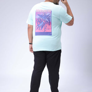 Men's Plus Size Green Regular Fit Back Printed T-Shirt