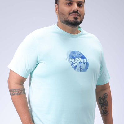 Men's Plus Size Green Regular Fit Back Printed T-Shirt
