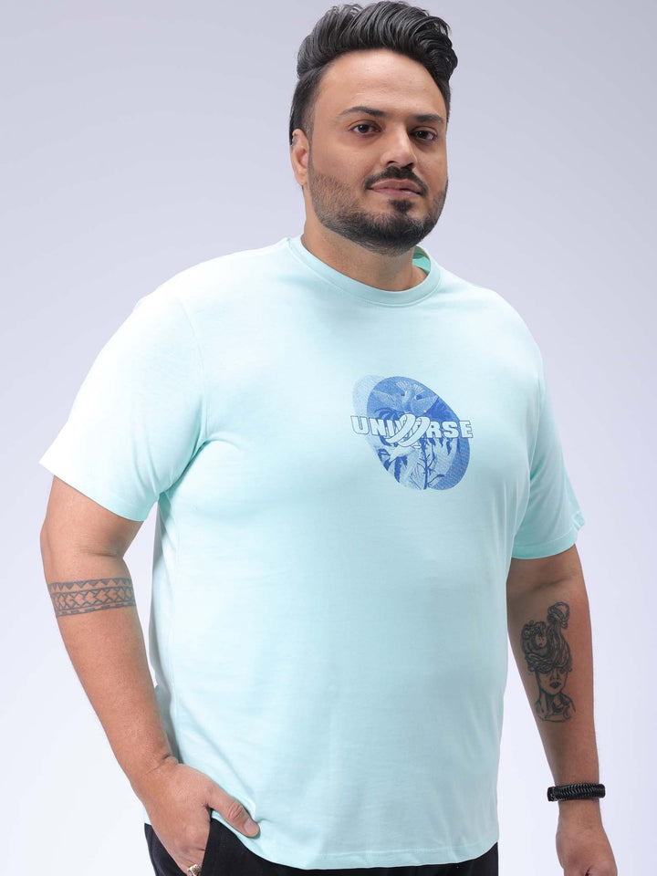 Men's Plus Size Green Regular Fit Back Printed T-Shirt