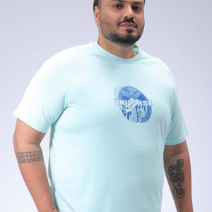 Men's Plus Size Green Regular Fit Back Printed T-Shirt