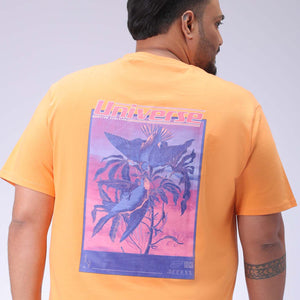 Men's Plus Size Orange Regular Fit Back Printed T-Shirt