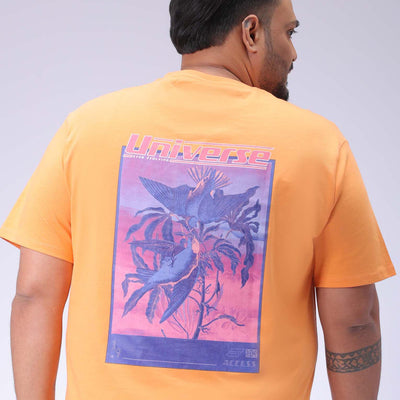 Men's Plus Size Orange Regular Fit Back Printed T-Shirt