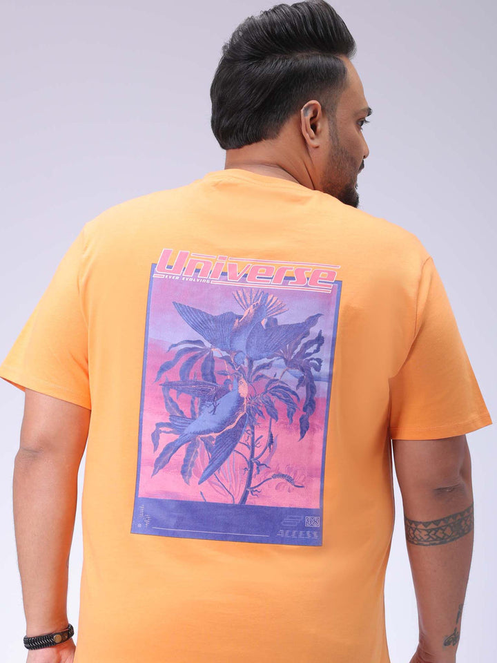 Men's Plus Size Orange Regular Fit Back Printed T-Shirt