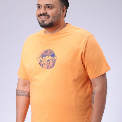 Men's Plus Size Orange Regular Fit Back Printed T-Shirt